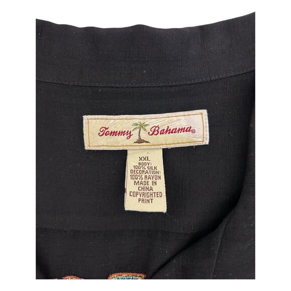 Tommy Bahama Embroidered Black Camp Shirt XXL 100% Rayon Short Sleeve Button-Up - Picture 9 of 13